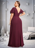 Summer A-line Boat Neck Floor-Length Chiffon Bridesmaid Dress With Ruffle STKP0025827