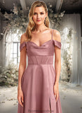 Abbigail A-line Cold Shoulder Floor-Length Satin Bridesmaid Dress STKP0025750