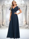 Melissa A-line V-Neck Floor-Length Chiffon Bridesmaid Dress STKP0025806