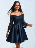 Hillary A-line Off the Shoulder Short Satin Homecoming Dress With Sequins STKP0025651