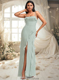 Aryana A-line Square Floor-Length Chiffon Bridesmaid Dress With Ruffle STKP0025735