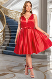 Neveah A-line V-Neck Short/Mini Satin Homecoming Dress With Bow STKP0020583