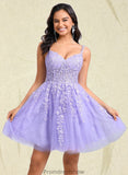 Nicola A-line V-Neck Short Tulle Lace Homecoming Dress STKP0025640