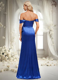 Maia Trumpet/Mermaid Off the Shoulder Floor-Length Stretch Satin Bridesmaid Dress With Ruffle STKP0025800