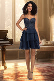 Brooklyn A-line Sweetheart Short/Mini Chiffon Lace Homecoming Dress With Beading Sequins STKP0020576