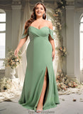 Destinee Trumpet/Mermaid Off the Shoulder V-Neck Floor-Length Chiffon Bridesmaid Dress STKP0025810