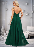 Courtney A-line V-Neck Floor-Length Chiffon Bridesmaid Dress STKP0025813