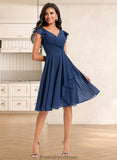 Lillianna A-line V-Neck Knee-Length Chiffon Homecoming Dress With Ruffle STKP0025684