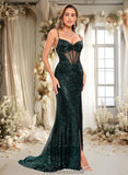 Giselle Trumpet/Mermaid V-Neck Sweep Train Sequin Prom Dresses With Sequins STKP0025839