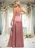 Marlene A-line Cowl Floor-Length Stretch Satin Prom Dresses STKP0025881