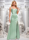 Belen Trumpet/Mermaid Square Floor-Length Stretch Satin Bridesmaid Dress STKP0025784