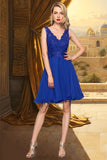 Selena A-line V-Neck Knee-Length Chiffon Lace Homecoming Dress STKP0020589