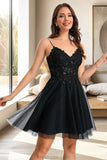 Danica A-line V-Neck Short/Mini Tulle Homecoming Dress With Sequins STKP0020462