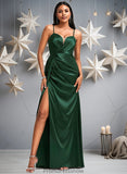 Kaylah A-line V-Neck Floor-Length Stretch Satin Bridesmaid Dress STKP0025745