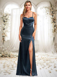 Desiree A-line V-Neck Floor-Length Stretch Satin Bridesmaid Dress STKP0025734