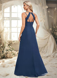 Cassidy A-line V-Neck Floor-Length Chiffon Bridesmaid Dress STKP0025803