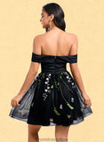 Kenya A-line Off the Shoulder Short Tulle Lace Homecoming Dress With Embroidered STKP0025720