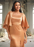 Amiya A-line Square Floor-Length Stretch Satin Bridesmaid Dress STKP0025765