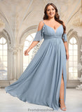 Gina A-line Cold Shoulder Floor-Length Chiffon Bridesmaid Dress With Ruffle STKP0025797