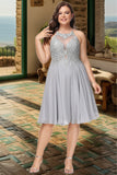 Sal A-line Scoop Knee-Length Chiffon Lace Homecoming Dress With Sequins STKP0020571