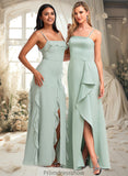 Aryana A-line Square Floor-Length Chiffon Bridesmaid Dress With Ruffle STKP0025735