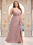 Taylor A-line V-Neck Floor-Length Chiffon Bridesmaid Dress STKP0025820