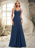 Cassidy A-line V-Neck Floor-Length Chiffon Bridesmaid Dress STKP0025803