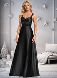 Patsy A-line V-Neck Floor-Length Stretch Satin Prom Dresses With Bow STKP0025882