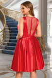 Neveah A-line V-Neck Short/Mini Satin Homecoming Dress With Bow STKP0020583