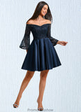 Hillary A-line Off the Shoulder Short Satin Homecoming Dress With Sequins STKP0025651