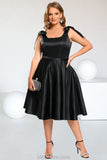 Andrea A-line Square Knee-Length Satin Homecoming Dress With Bow STKP0020556