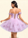 Hailee Ball-Gown/Princess Off the Shoulder Short Tulle Homecoming Dress With Pleated Flower STKP0025668