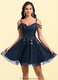 Rachael A-line V-Neck Short Tulle Lace Homecoming Dress With Sequins STKP0025642