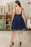 Cora A-line V-Neck Short/Mini Tulle Homecoming Dress With Sequins STKP0020548