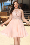 Leia A-line Halter Knee-Length Chiffon Homecoming Dress With Beading STKP0020541