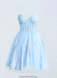 Miley Ball-Gown/Princess Sweetheart Short Lace Tulle Homecoming Dress With Ruffle STKP0025707