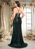 Giselle Trumpet/Mermaid V-Neck Sweep Train Sequin Prom Dresses With Sequins STKP0025839