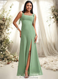 Miah A-line Square Floor-Length Chiffon Bridesmaid Dress With Bow STKP0025740