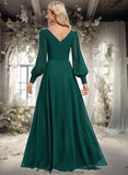 Aspen A-line V-Neck Floor-Length Chiffon Bridesmaid Dress STKP0025816