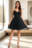 Danica A-line V-Neck Short/Mini Tulle Homecoming Dress With Sequins STKP0020462