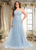 Sydnee Trumpet/Mermaid Straight Sweep Train Tulle Prom Dresses With Flower STKP0025866