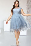 Paisley A-line Scoop Knee-Length Lace Tulle Homecoming Dress With Sequins STKP0020579