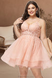 Emely A-line V-Neck Short/Mini Lace Tulle Homecoming Dress STKP0020524