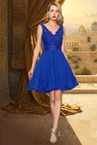 Selena A-line V-Neck Knee-Length Chiffon Lace Homecoming Dress STKP0020589