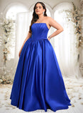 Emilee Ball-Gown/Princess Straight Floor-Length Satin Prom Dresses STKP0025831