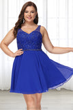 Litzy A-line V-Neck Short/Mini Chiffon Lace Homecoming Dress With Beading STKP0020563