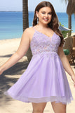 Undine A-line V-Neck Short/Mini Lace Tulle Homecoming Dress With Beading STKP0020501