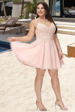 Salma A-line V-Neck Short/Mini Tulle Homecoming Dress With Beading STKP0020538