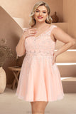 Piper A-line V-Neck Knee-Length Chiffon Lace Homecoming Dress With Beading STKP0020565