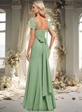 Destinee Trumpet/Mermaid Off the Shoulder V-Neck Floor-Length Chiffon Bridesmaid Dress STKP0025810